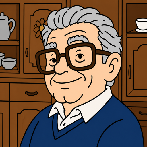 BOOMER, an illustrated older man with silver hair and square glasses